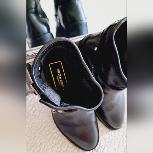GOLDEN GOOSE Black Leather Biker Low Boots Booties EU 37 US 7 Org $750 - Picture 12 of 15